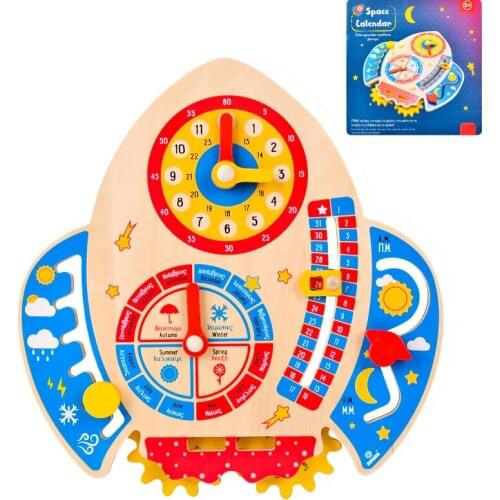 Children Rocket Calendar Weather Clock Educational Learning Puzzle Board Wooden Clock Toys Early Preschool Teaching Aids Toy kid