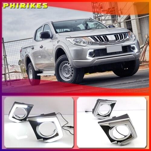 Dimming Style Relay Waterproof 12V Car LED DRL Daytime Running Light with fog lamp hole For Mitsubishi Triton L200 2015 2016