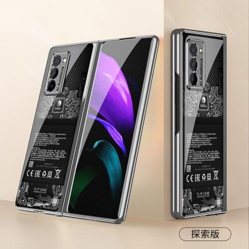 Double-Side Full Protection Case For Samsung Galaxy Z Fold 2 Plating Edge Tempered Glass Hard Cover For Samsung Z Fold2 W21