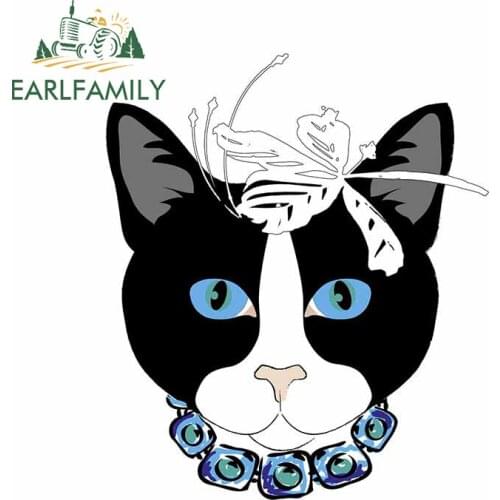 EARLFAMILY 13cm x 11cm for Cute Black Face Kitty Car Stickers Motorcycle Auto Snowboard Vinyl Material Personality Bumper Decal