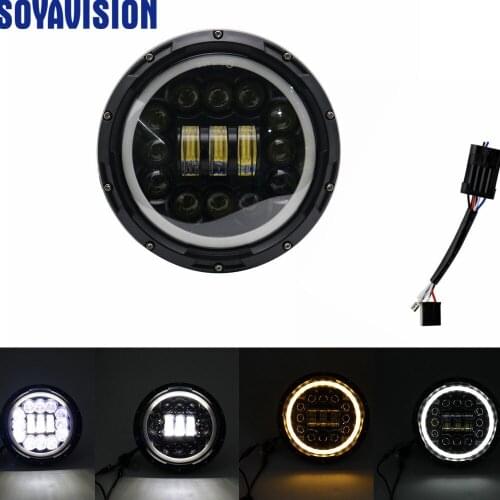 For Harley Motorcycle 7 Inch H4 LED Headlight With Angle Eyes 7" Round Headlamp Hi/Lo Beam For Lada 4x4 Urban Niva Suzuki