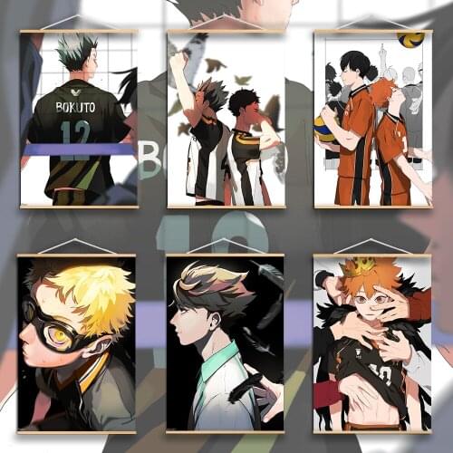 Haikyuu!! Bokuto Koutarou Anime Manga HD Print Wall Poster Solid Wood Hanging Scroll Poster Cartoon Wall Hanging Poster