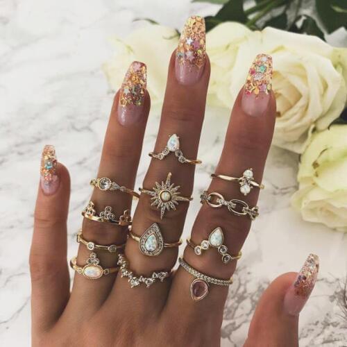 12PCS/set Fashion Retro Ring Bohomian Gold Variety Ladies Ring Multi-element Combination Ring set National Wind Girl Gifts