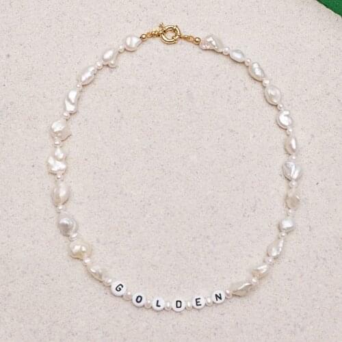 Exquisite letter word letter golden women men choker imitation pearls necklace Handmade jewelry pastoral style beaded necklace