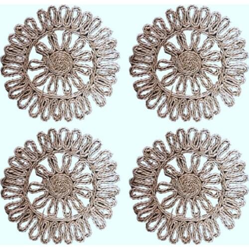 Round Woven Placemat for Dining Table,Natural Braided Rattan Tablemat Hollow Wicker Plates for Holiday Kitchen Table Mat