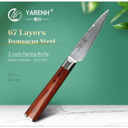 Kitchen Chef Paring Knife 3.5 inch -YARENH Japanese Damascus Steel VG10 Core Blade -Ergonomic Grip -Salad Fruit Peeling Knife