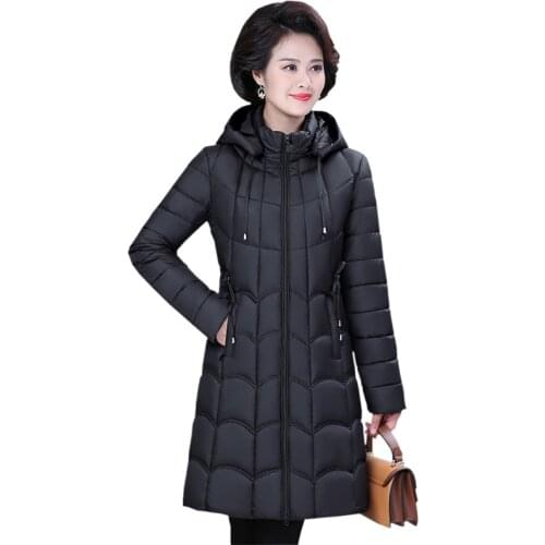 2021 Winter New Mid-lengthCotton Padded Jacket Womens Parkas Detachable Hooded Collar Thin Mom Coats Mother Clothes Female tide