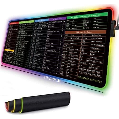 Mairuige Keyboard Shortcuts Game Glowing Mouse Pad RGB Mouse Pad Gamer Big Mouse Pad Computer Led Backlit XXL Keyboard Table Mat
