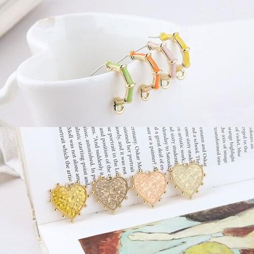 Fashion stud earrings for women 30pcs/lot color heart/C shape alloy charms diy jewelry earrings pendant accessory