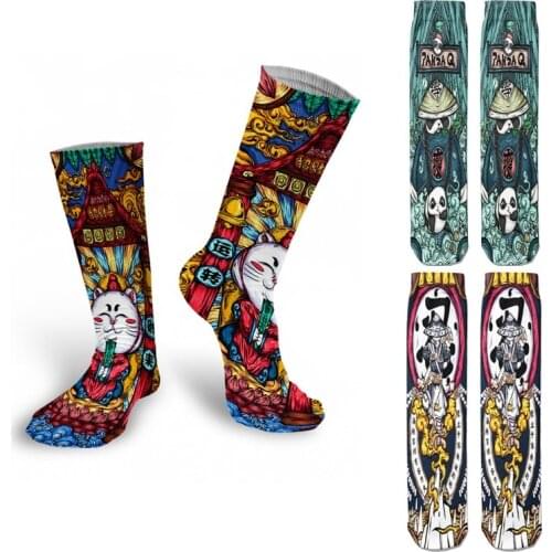 Cartoon Panda Printed Long Socks For Unisex Fashion Harajuku Girls Long Socks Japanese Style Ninja Thigh High Socks For Female