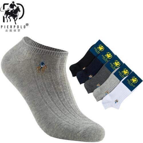 5 Pairs Brand PIER POLO Spring Invisible Mens Ankle Socks No Show Casual Cotton Socks Slippers Shallow Mouth Short Male Socks