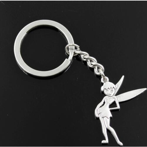 New Fashion Men 30mm Keychain DIY Metal Holder Chain Vintage Fairy Angel 36x27mm Silver Color Pendant Gift