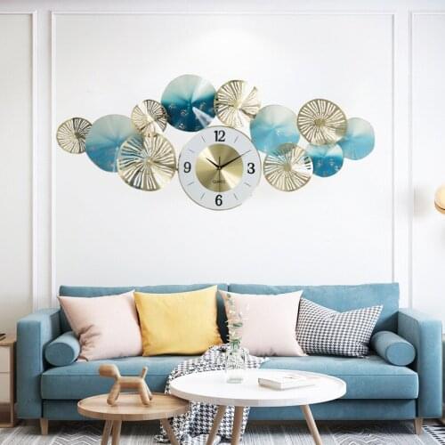 New Chinese Style Iron Wall Hangings Light Luxury Flower Sofa Background Wall Decoration Wall Clock Creative Mute Wall Clocks