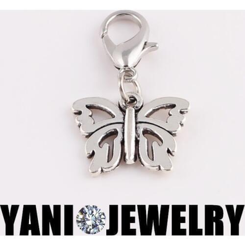 20pcs/lot Free Shipping Tibetan Silver Butterfly Charms Pendant With Lobster Clasp For DIY Necklace Bracelet Jewelry Making