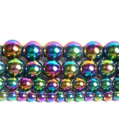 Wholesale Natural Stone Beads Gold Silver Rainbow Rose Gold Hematite Round Beads For Jewelry Making Bracelet Necklace