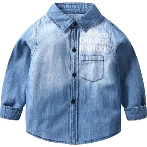 Autumn Baby Boy Jean Shirt Tees Shirts Long Sleeve Letters Pattern Kids Denim Tops Casual Blouse