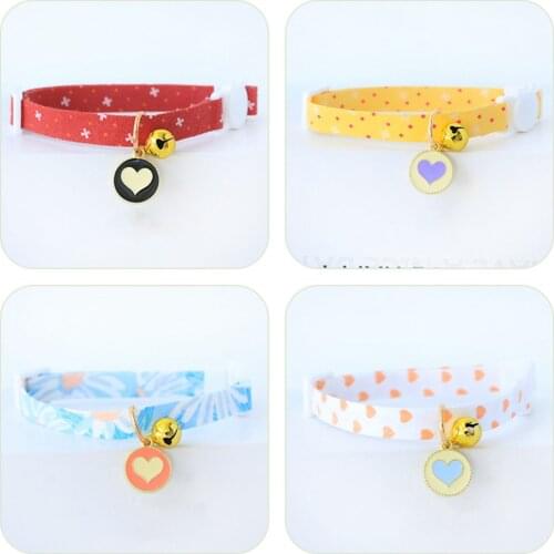 Floral Cat Collar Breakaway with Bell & Heart Pendant Flower Patterns Safety Kitten Collar Light Weight Soft Adjustable for Pets