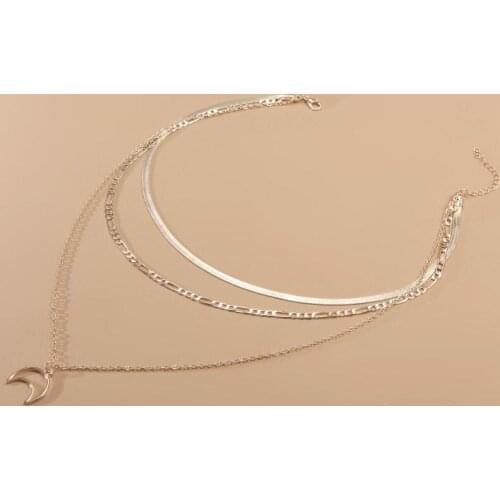 Necklace Fashion New Temperament Girl Necklace Flat Snake Chain Moon Geometric Womens Multilayer Necklace Manufacturer Sales