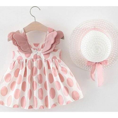 Baby Girls Dresses2020 Summer Hat 2 Piece Set Childrens Clothes Baby Sleeveless Birthday Party Princess Print Dress