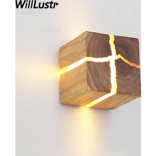 Natural cracked Wood Wall Sconce crack wood wall lamp Japan style light living room restaurant cafe bedroom hotel hall lighting