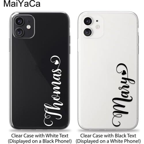 Clear Phone Case Cover with Custom Name for iPhone 11 12 Pro Max mini XS XR X 8 Plus 7 SE 2020 6S Cute Heart Personalized