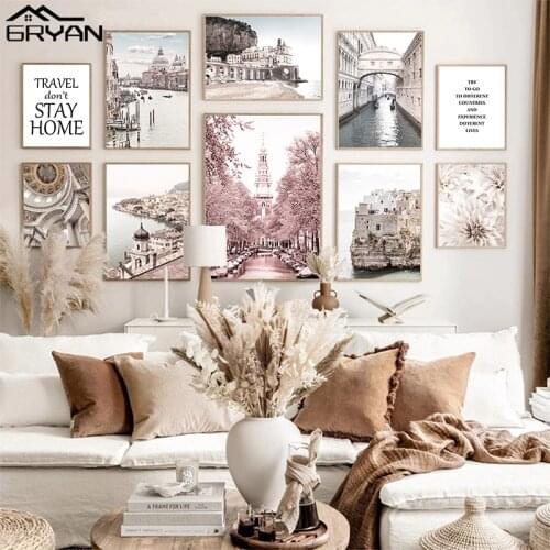 Travel Italy Landscape Canvas Poster Venice Positano Puglia Atrani Beach Prints Painting Nordic Building Wall Art Picture Decor