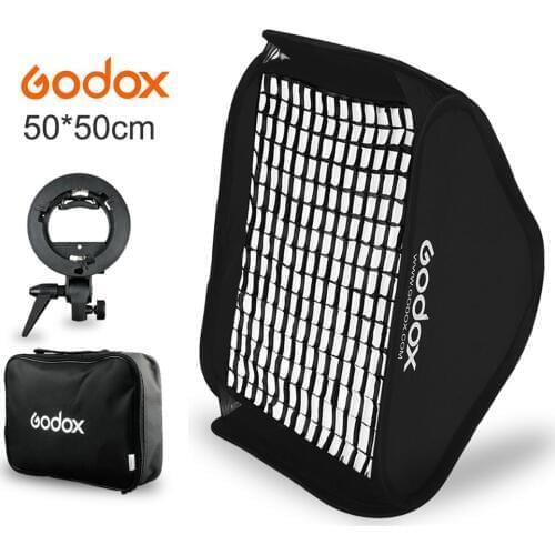 Godox 50x50cm 20" * 20" Flash Softbox Diffuser Kit + Honeycomb Grid + S-type Bracket Bowens Holder for Speedlite Flash Light