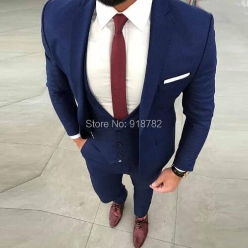 Terno Masculino Slim Fit 2018 Latest Coat Pant Designs Blue 3 Pieces Set Suit Men Wedding Groom Suits Tuxedo Costume Homme