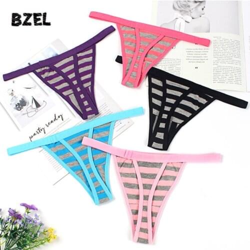 BZEL New Sexy Womens Cotton Sport Panties Underwear Seamless Thongs Low Waist Stripe Female G-String Comfort Breathable Thong