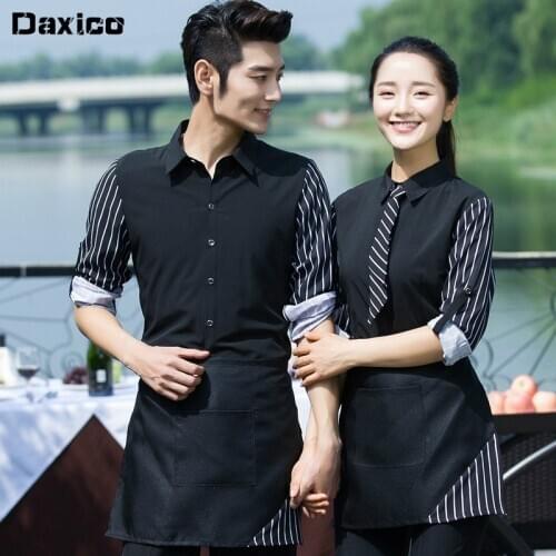 Long Sleeve Waiter Uniform Woman Cafe Staff Work Wear Coffe Shop Waitress Uniform KTV Bar Worker Service Chef Tops Overalls