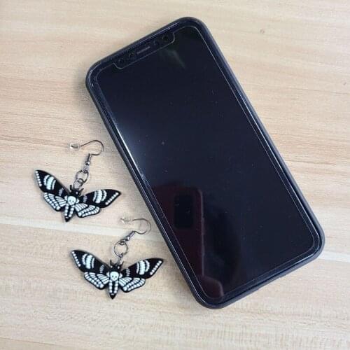 Black Butterfly Dangle Drop Earrings With Hoop for Women Gift - 1Pair Punk Butterfly Moth Skull Dangle Earrings Jewelry