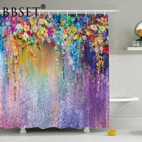 Flower Shower Curtain Abstract Colorful Ivy Florets Shrubs Vine Pattern Waterproof Multi-size Cortina De Bano Bathroom Decor