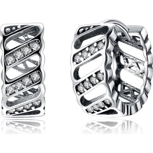 ZEMIOR Genuine 925 Sterling Silver Vintage Hollow Hoop Earring Clear Cubic Zirconia Earrings For Women Fine Party Jewelry Best