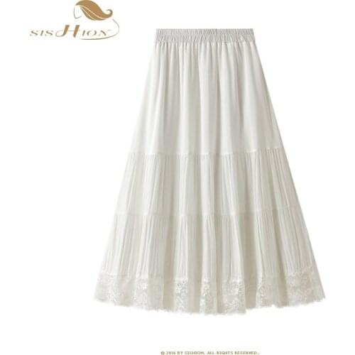 2021 Summer Lace Elegant Wedding Party White Skirt VD1805 Women Clothing High Waist A Line Long Black Skirt
