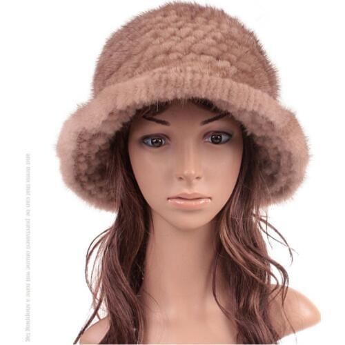 Womens Hats 2020 New Winter Real Mink Fur Hat Casual Luxury Flower Knitted Bucket Hats Pots Caps