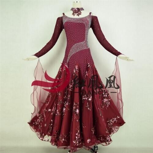 Women Standard Ballroom Dresses Girls Long Sleeve Lycra Stretchy Dancing Costume Adult Waltz Ballroom Competition Dance Dress