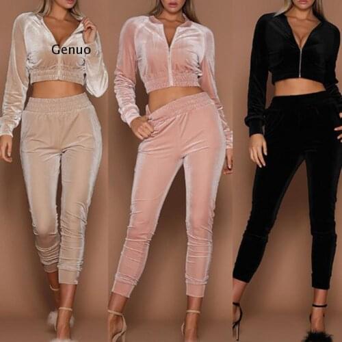 Women Tracksuit Zipper Two Piece Set Hoodies Sweatshirt Pants Casual Loose Velvet Sports Jogging Suit