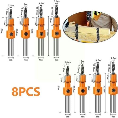 1pcs 8mm Shank HSS Woodworking Countersink Router Bit For Wood Cutter Remon Screw Demolition Extractor Milling Set Tools P2E0