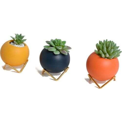 1pc Creative Ceramic Vase Succulent Flower Pot Flower Arrangement Green Plant Flower Iron Frame Hydroponic Ball