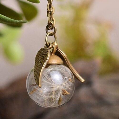 2PCS Glass Ball Dandelion Seed Necklace Wing Necklace Wish Necklace Glass bottle Jewelry Gift for women