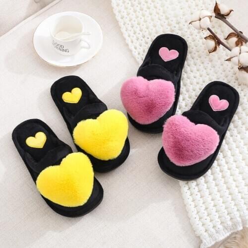 2020 Fashion Women Cotton Slippers Ladies Winter Cute Love Heart Plush Flat With Indoor Non-slip Woman Warm Slippers