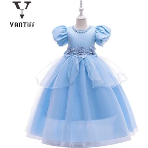2021 Children Princess Dresses For Girls Christmas Dress Bow Long Skirt Kids Halloween Cosplay Costume Lace Cake Wedding Dress
