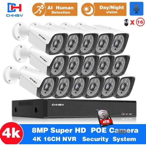 4K CCTV System NVR Kit 8MP Super Outdoor Motion Detection Security IP Camera Audio H.265+ 16CH POE NVR Video Surveillance set