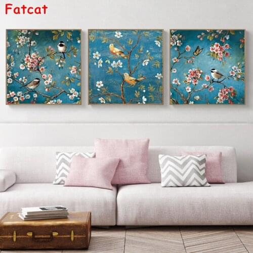 The whole square diamond painting spring branch bird cross stitch 3D DIY diamond painting embroidery home decor 3 pieces PP1464
