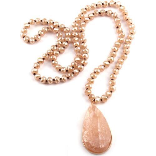 Free Shipping Fashion 8mm Beige Crystal Glass Beads Knotted Shiny Stone Pendant Necklace 3 color