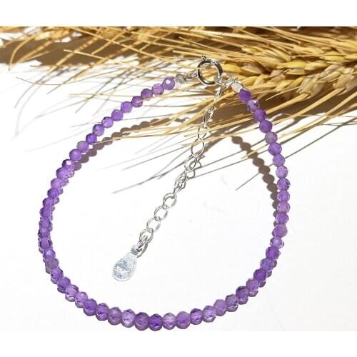 Lii Ji Real Gemstone Amethyst Faceted Beads 2mm Bracelet 925 Sterling Siver Clasp adjustable Nice gift for Kids Friends Mother