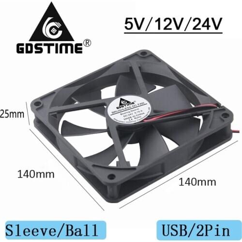 1pcs gdstime DC 5V 12V 24V 14cm 140mm x 140mm x 25mm 14025 Sleeve/Ball Bearing PC CPU Brushless Computer Case Cooler Cooling Fan
