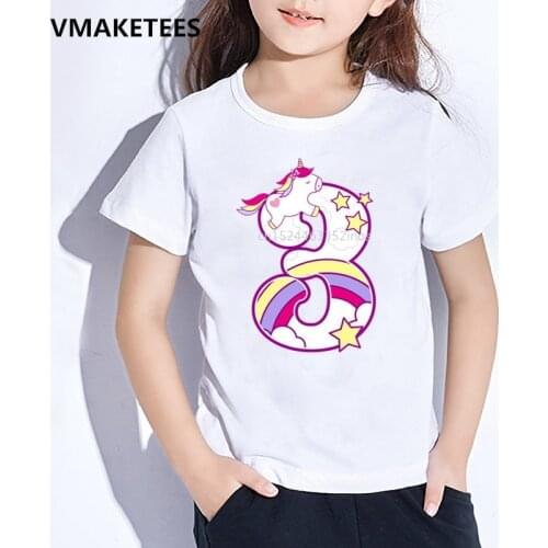 Kids Unicorn Cartoon Girls T shirt Children Happy Birthday Number 1-9 Print T-shirt Baby Birthday Present Funny Clothes,HKP5238