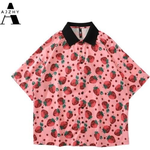 Hawaiian Shirt Short Sleeve Strawberry Turn-down Collar Summer Mens Shirt Streetwear Oversized Shirts for Men Couple Clothing
