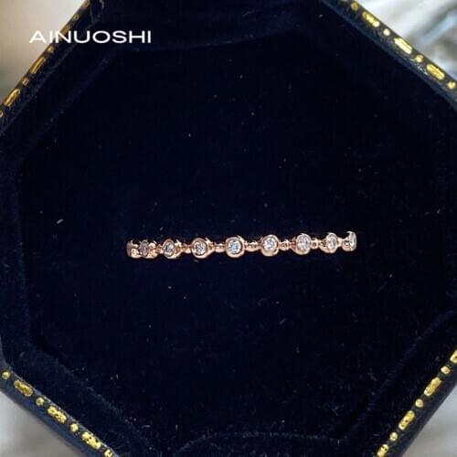 AINUOSHI 18K Gold 0.047 Carat Round Cut Real Natural Diamond Half Eternity Band Ring for Women Wedding Anniversary Jewelry Gift